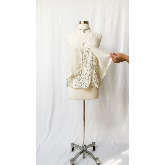 Robert Rodriguez Ivory Silk & Sequin Layer Holiday Party Top - Picture 8 of 8